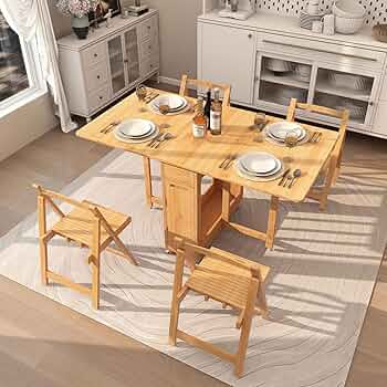 Amazon.com - OKCMTR Folding Dining Table Set for 4,Drop Leaf